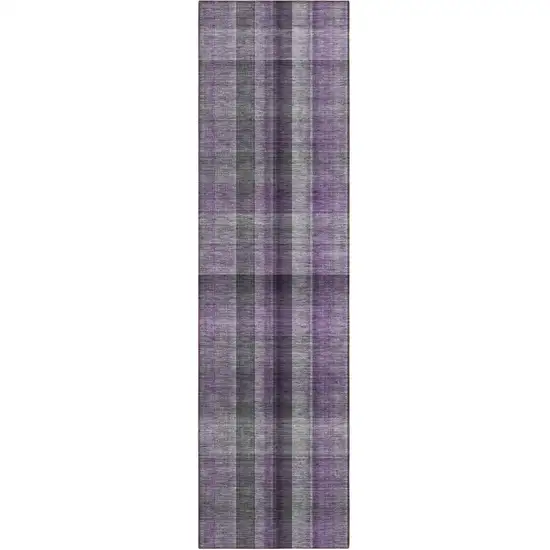 Purple Gray and Black Plaid Washable Non Skid Indoor Outdoor Area Rug Photo 2