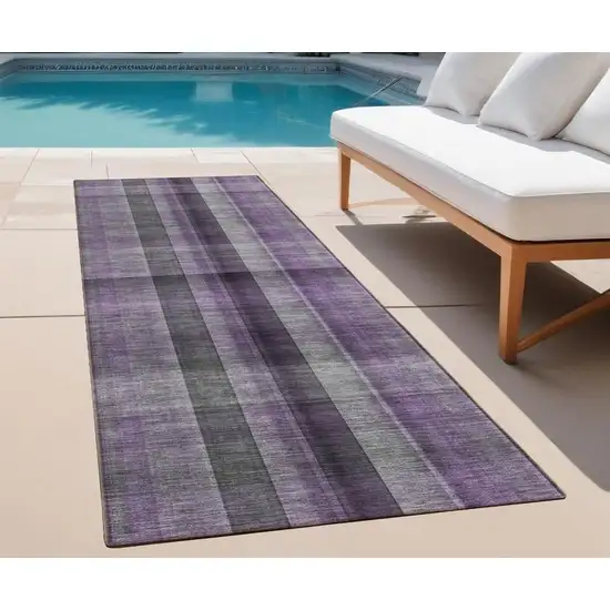 Purple Gray and Black Plaid Washable Non Skid Indoor Outdoor Area Rug Photo 1