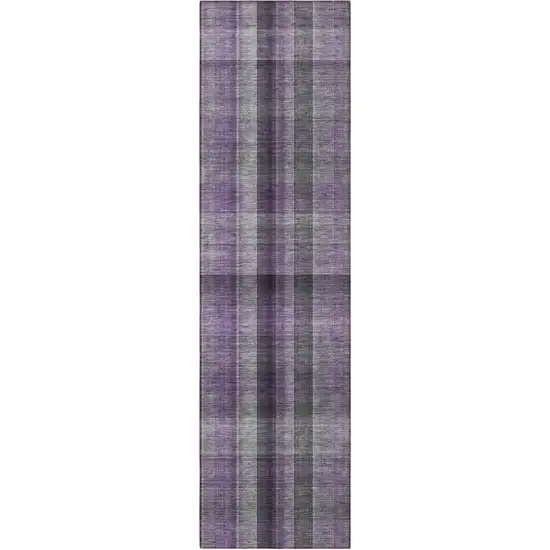 8' Runner Purple Plaid Washable Non Skid Indoor Outdoor Runner Rug Photo 3