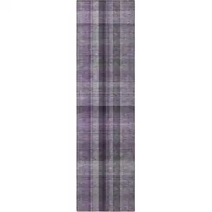 Photo of 8' Runner Purple Plaid Washable Non Skid Indoor Outdoor Runner Rug