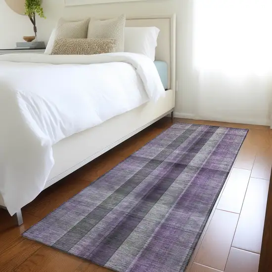 Purple Gray and Black Plaid Washable Non Skid Indoor Outdoor Area Rug Photo 7