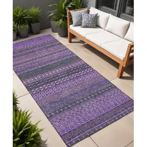 Photo of 8' Runner Purple Striped Washable Non Skid Indoor Outdoor Runner Rug