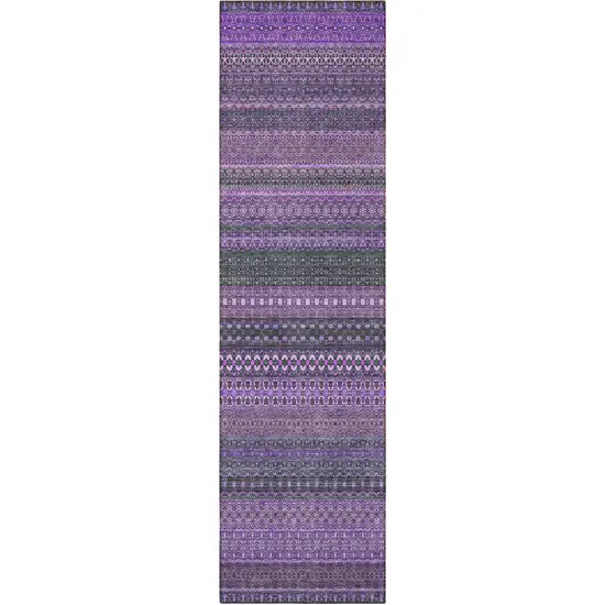 8' Runner Purple Striped Washable Non Skid Indoor Outdoor Runner Rug Photo 5