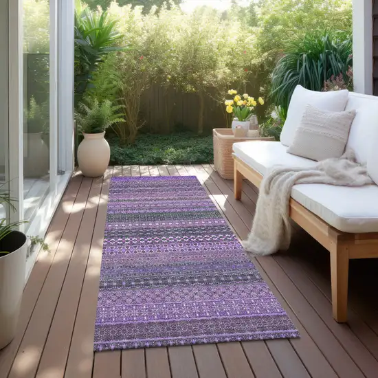 Purple Striped Washable Non Skid Indoor Outdoor Runner Rug Photo 7