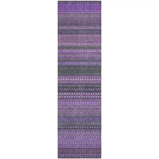 Purple Striped Washable Non Skid Indoor Outdoor Runner Rug Photo 2