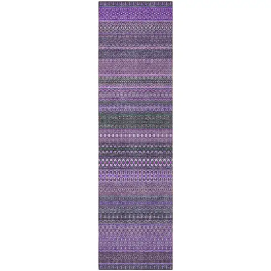 Purple Striped Washable Non Skid Indoor Outdoor Runner Rug Photo 4