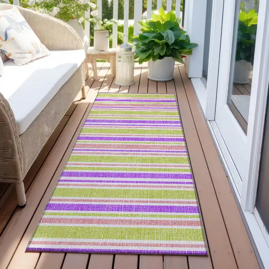 8' Runner Purple Striped Washable Non Skid Indoor Outdoor Runner Rug Photo 6