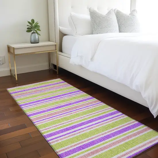 8' Runner Purple Striped Washable Non Skid Indoor Outdoor Runner Rug Photo 7