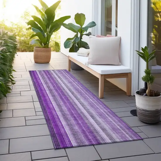 Purple Striped Washable Non Skid Indoor Outdoor Runner Rug Photo 8