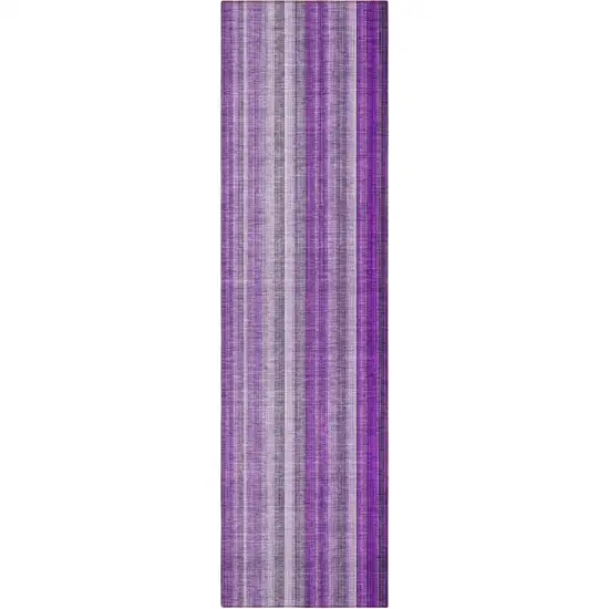 Purple Striped Washable Non Skid Indoor Outdoor Runner Rug Photo 5