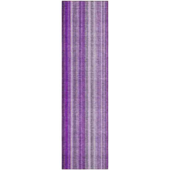 Purple Striped Washable Non Skid Indoor Outdoor Runner Rug Photo 2