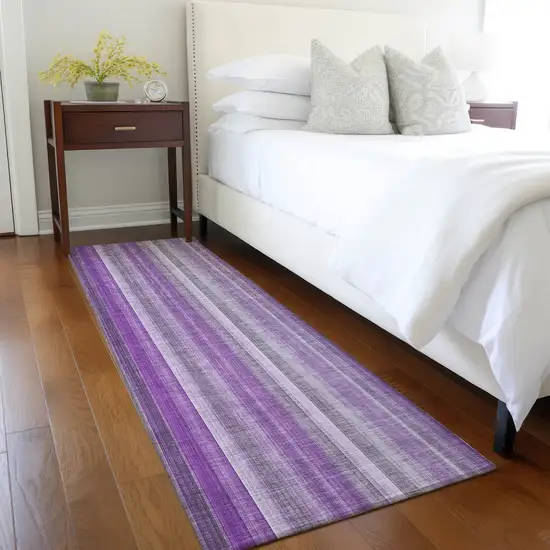 Purple Striped Washable Non Skid Indoor Outdoor Runner Rug Photo 9