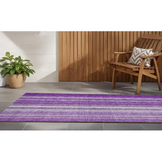 Purple Striped Washable Non Skid Indoor Outdoor Runner Rug Photo 1