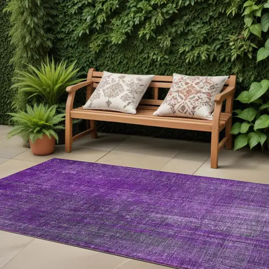 Purple Striped Washable Non Skid Indoor Outdoor Runner Rug Photo 1