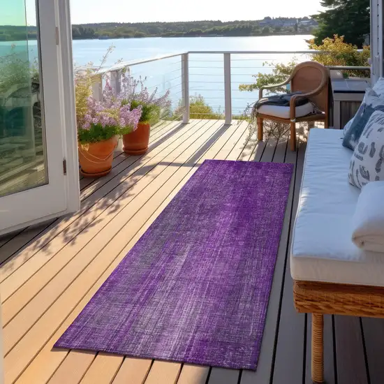 8' Runner Purple Striped Washable Non Skid Indoor Outdoor Runner Rug Photo 8