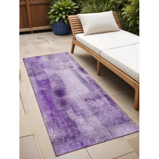 Purple Washable Non Skid Indoor Outdoor Runner Rug Photo 1