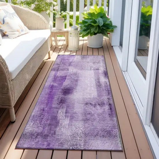 8' Runner Purple Washable Non Skid Indoor Outdoor Runner Rug Photo 8