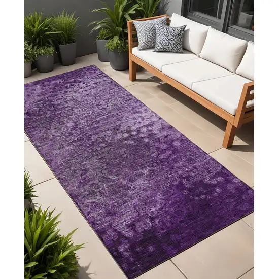 8' Runner Purple Washable Non Skid Indoor Outdoor Runner Rug Photo 1