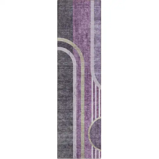 8' Runner Purple and Black Abstract Washable Non Skid Indoor Outdoor Runner Rug Photo 1