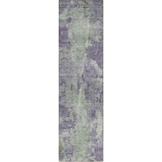 8' Runner Purple and Green Abstract Washable Non Skid Indoor Outdoor Runner Rug Photo 5