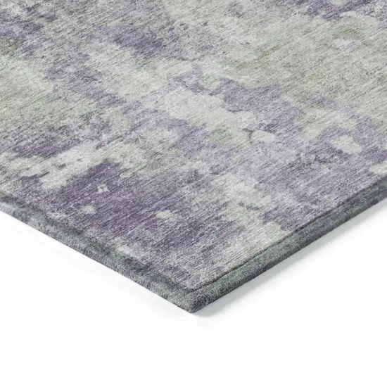 8' Runner Purple and Green Abstract Washable Non Skid Indoor Outdoor Runner Rug Photo 7