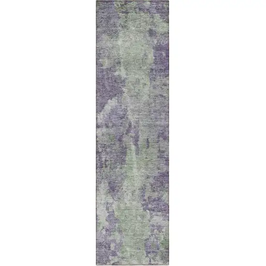 8' Runner Purple and Green Abstract Washable Non Skid Indoor Outdoor Runner Rug Photo 2