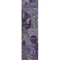 Photo of 8' Runner Purple and Green Floral Washable Non Skid Indoor Outdoor Runner Rug