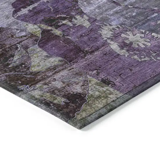 Purple and Green Abstract Washable Indoor Outdoor Runner Rug Photo 4