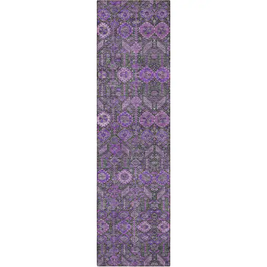 8' Runner Purple and Green Floral Washable Non Skid Indoor Outdoor Runner Rug Photo 5