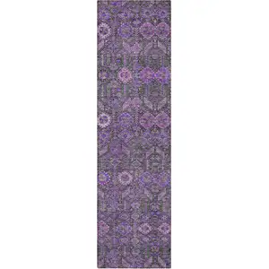 Photo of 8' Runner Purple and Green Floral Washable Non Skid Indoor Outdoor Runner Rug