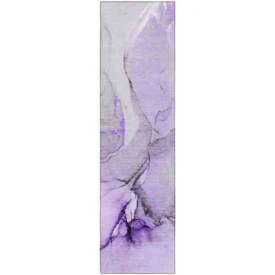 Purple and Ivory Abstract Washable Non Skid Indoor Outdoor Runner Rug Photo 5