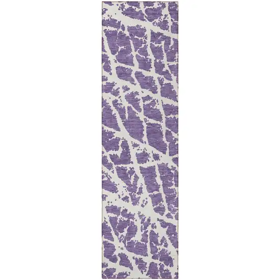 Purple and White Abstract Washable Non Skid Indoor Outdoor Runner Rug Photo 4