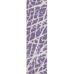 Photo of 8' Runner Purple and White Abstract Washable Non Skid Indoor Outdoor Runner Rug