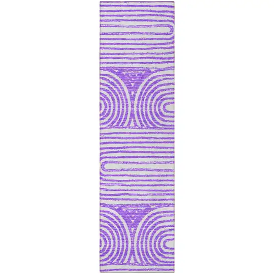 Purple and White Abstract Washable Non Skid Indoor Outdoor Runner Rug Photo 4