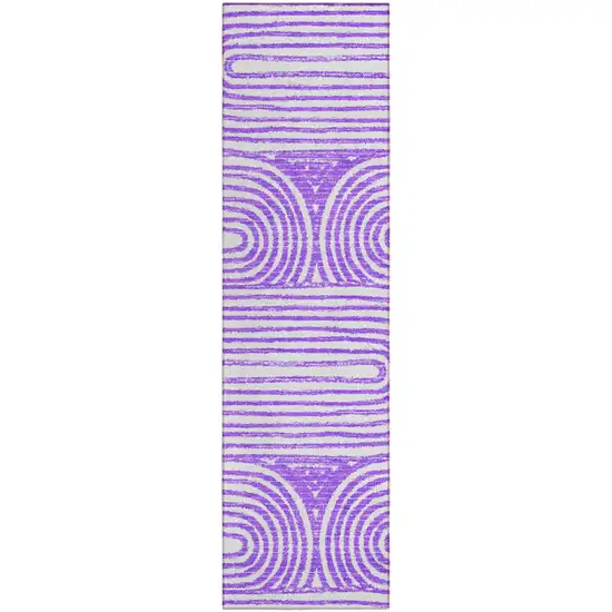 Purple and White Abstract Washable Non Skid Indoor Outdoor Runner Rug Photo 2