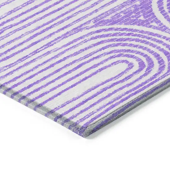 8' Runner Purple and White Abstract Washable Non Skid Indoor Outdoor Runner Rug Photo 7