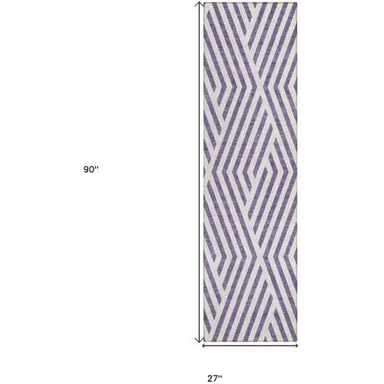 Purple and White Geometric Washable Non Skid Indoor Outdoor Runner Rug Photo 3