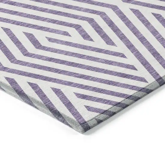 Purple and White Geometric Washable Non Skid Indoor Outdoor Runner Rug Photo 7