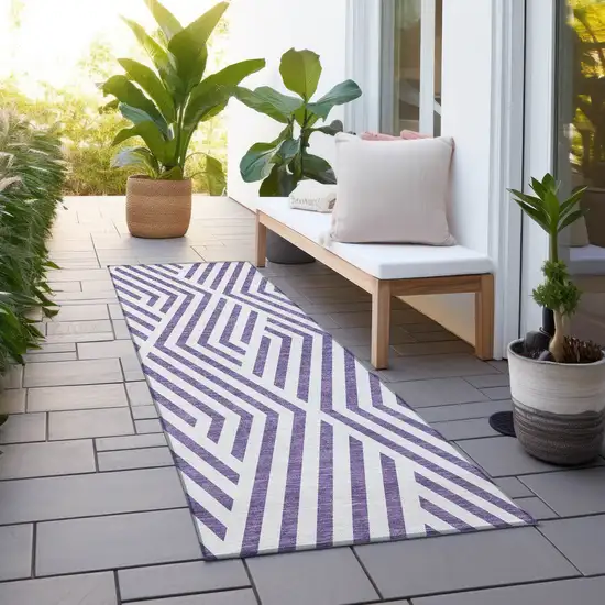 Purple and White Geometric Washable Non Skid Indoor Outdoor Runner Rug Photo 8