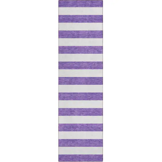 8' Runner Purple and White Striped Washable Non Skid Indoor Outdoor Runner Rug Photo 2