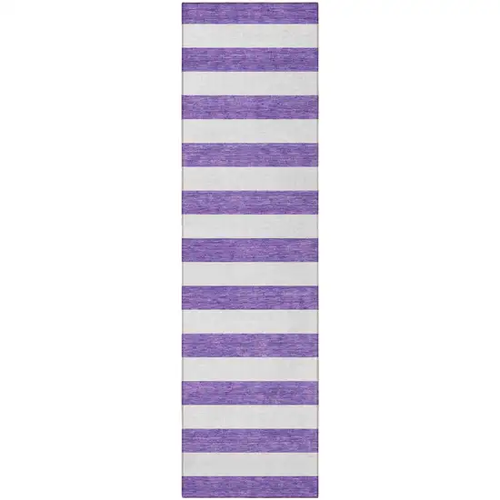 Purple and White Striped Washable Non Skid Indoor Outdoor Runner Rug Photo 4