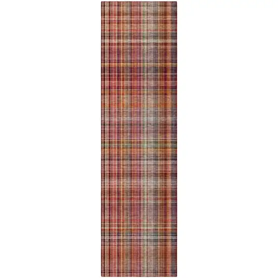 Red Plaid Washable Non Skid Indoor Outdoor Runner Rug Photo 5