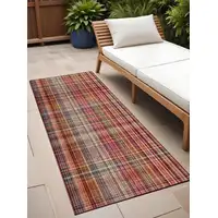 Photo of 8' Runner Red Plaid Washable Non Skid Indoor Outdoor Runner Rug