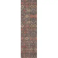 Photo of 8' Runner Red and Dark Blue Floral Washable Non Skid Indoor Outdoor Runner Rug