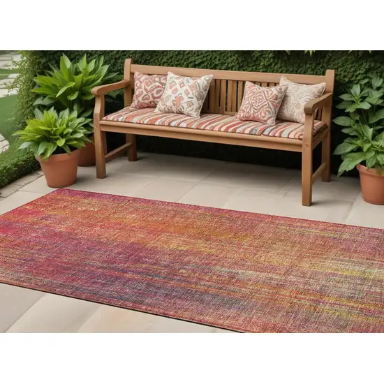 Red and Orange Striped Washable Non Skid Indoor Outdoor Runner Rug Photo 1