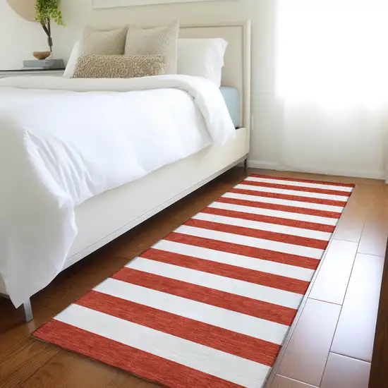 Red and White Striped Washable Non Skid Indoor Outdoor Runner Rug Photo 9