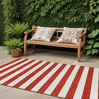 Photo of 8' Runner Red and White Striped Washable Non Skid Indoor Outdoor Runner Rug