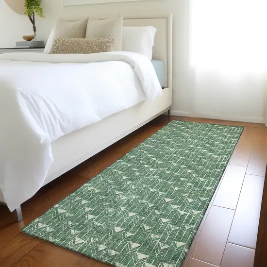 8' Runner Sage Geometric Washable Non Skid Indoor Outdoor Runner Rug Photo 9