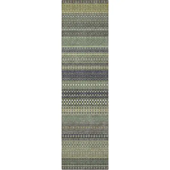 8' Runner Sage Striped Washable Non Skid Indoor Outdoor Runner Rug Photo 4