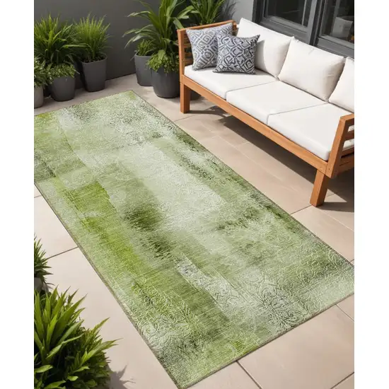 Sage Washable Non Skid Indoor Outdoor Runner Rug Photo 1